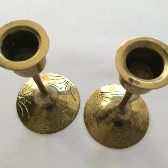 vintage antique solid brass candlestick holders pair marked china - Picture 2 of 5